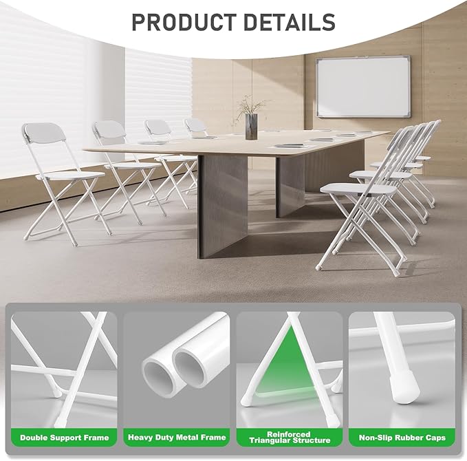20 Pack Folding Chairs,Heavy Duty Plastic Stackable Chairs for Indoor Outdoor Use,350lb Capacity Portable Event Chairs with Steel Frame, Wedding,Party,Office,Dining (No Assembly Required)