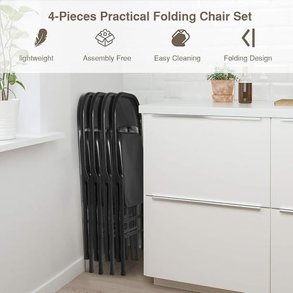 VECELO Metal Folding Chairs 4 Pack, Double Hinged Steel Frame Easy Foldable&Stackable for Office Kitchen Dinning Wedding Patio and Garden