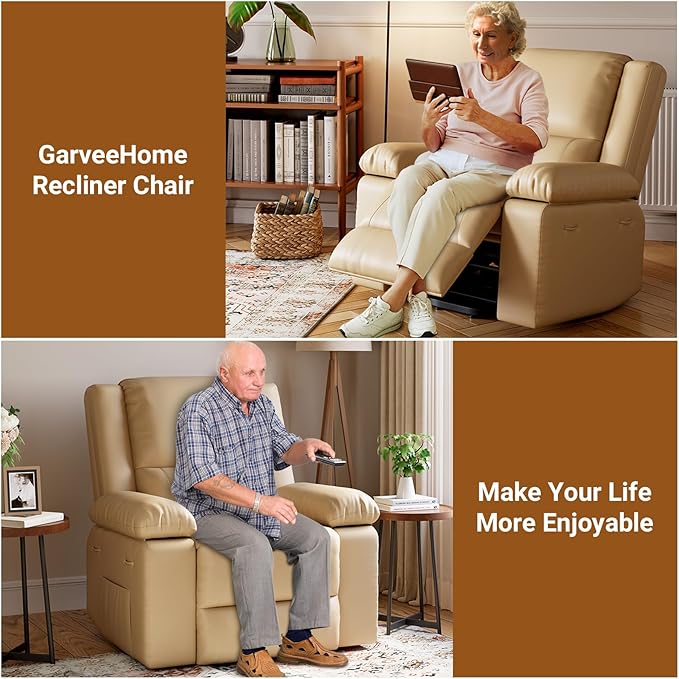 PU Leather Electric Power Lift Chair, Recliner Massage Chair with Remote Control and Side Pocket for Elderly, Power Lift Recliner Sofa with Heat and Massage for Living Room, Bedroom, Beige
