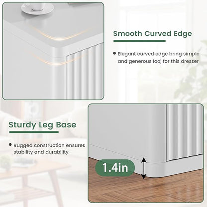 White 9 Drawers Dresser, 57" Wide Fluted Dresser for Bedroom, Modern Chest of Drawers with Curved Profile, Handleless, Wooden TV Stand with Organizer Storage for Living Room, Entryway