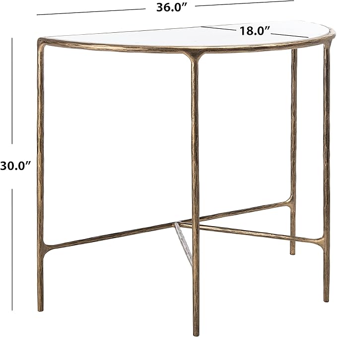 SAFAVIEH Couture Home Collection Jessa Brass Metal/White Marble Top Half Moon Entryway Living Room Console Table (Fully Assembled)