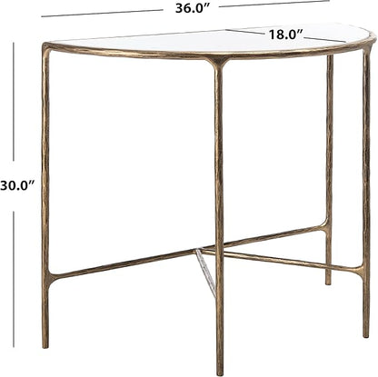 SAFAVIEH Couture Home Collection Jessa Brass Metal/White Marble Top Half Moon Entryway Living Room Console Table (Fully Assembled)
