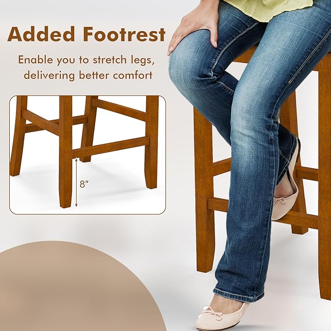 COSTWAY Bar Stools Set of 2, 25.5” Counter Height Bar Stool with Backrest, Padded Seat, Footrest & Rubber Wood Frame, for Kitchen Island, Pub & Restaurant (2)