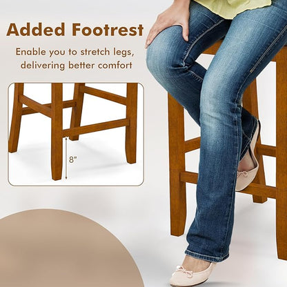 COSTWAY Bar Stools Set of 2, 25.5” Counter Height Bar Stool with Backrest, Padded Seat, Footrest & Rubber Wood Frame, for Kitchen Island, Pub & Restaurant (2)