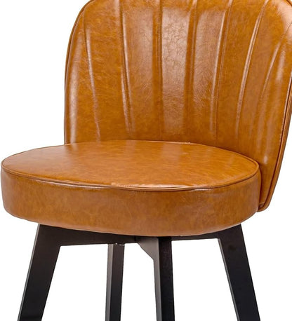 MINCETA Bar Stools Set of 2, PU Leather Barstools, 26 Inch Upholstered Counter Stools with Backrest and Footrest, Swivel Counter Height Barstools for Kitchen Island Home Bar Light Brown