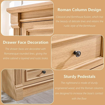 Farmhouse 7 Drawers Dresser for Bedroom, 57" Tall Large Dressers & Chests of Drawers w/Roman Column, Storage Dressers Organizer for Bedroom, Hallway, Living Room, Natrual