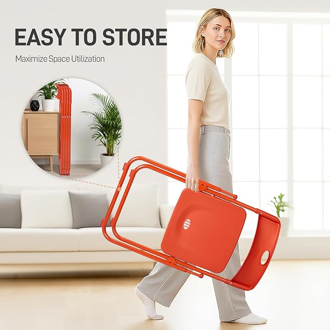 Karl home 10 Pcs Folding Chair, 300LBS Lightweight Foldable Plastic Chair, Reinforced Metal Frame Easy to Fold & Store for Indoor & Outdoor, Wedding, Party, Meeting Room, Patio and Garden, Orange