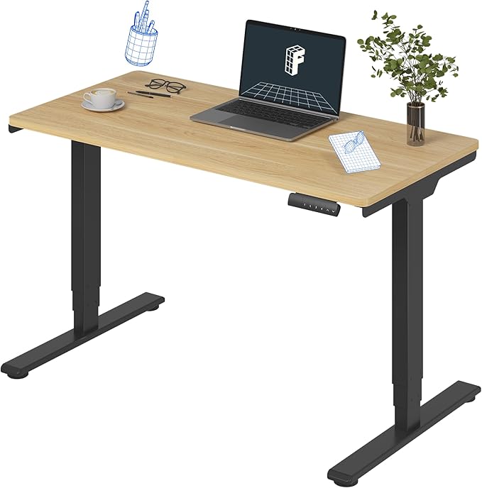 FLEXISPOT E6 3 Stages Dual Motor Electric Standing Desk 48x24 Inch Whole-Piece Board Height Adjustable Desk Electric Sit Stand Desk(Black Frame + Maple Desktop, 2 Packages)