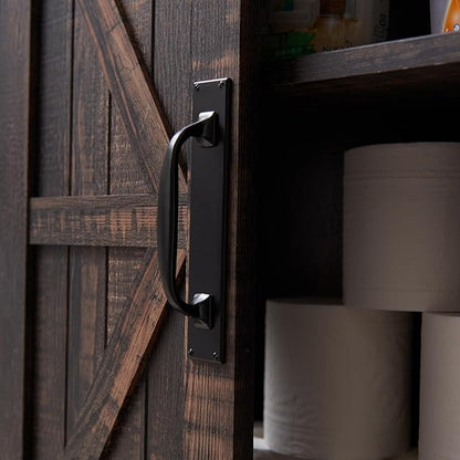 RedLemon Farmhouse Over The Toilet Storage Cabinet Set of 2, 68" Tall with Sliding Barn Doors & Adjustable Shelves, Rustic Above Toilet Storage Cabinet, Dark Rustic Oak
