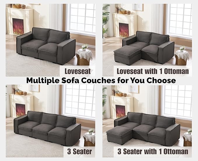 EALSON 93" Modular Sectional Sofa Comfy Cloud Couch with Ottoman Modern Convertible L Shape Couches with Wooden Legs Linen Deep Seat Couch 4-Seater Sofa for Living Room/Apartment, Grey
