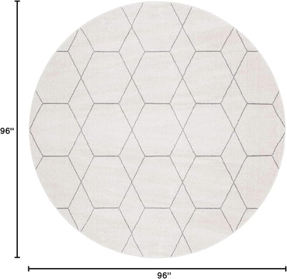 Unique Loom Trellis Frieze Collection Area Rug - Geometric (8' Round, Ivory/ Gray)
