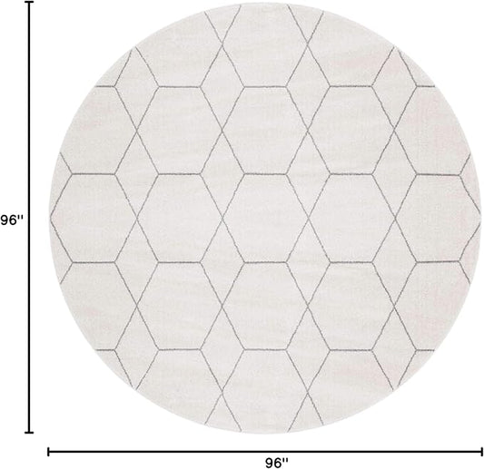 Unique Loom Trellis Frieze Collection Area Rug - Geometric (8' Round, Ivory/ Gray)