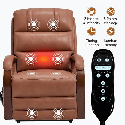 Dual Motor Recliner Lift Chair with Heat and Massage, Heavy Duty Leather Power Lift Recliner Chair Idea Gifts for Seniors, Stand Assistance, Orange