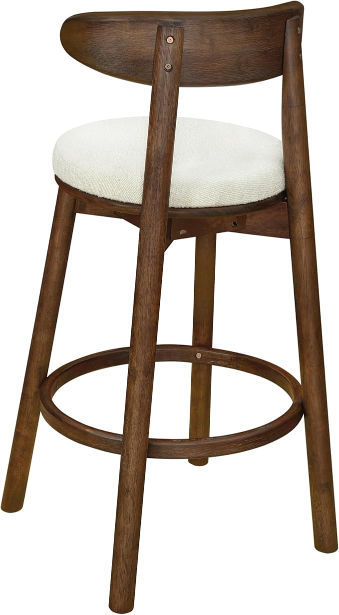 Christopher Knight Home Soley Modern Counter Height Bar Stools Set of 2, Boucle Fabric Round Stool Chair for Kitchen Island, Upholstered Counter Stool with Footrest and Backrest, Walnut+Beige