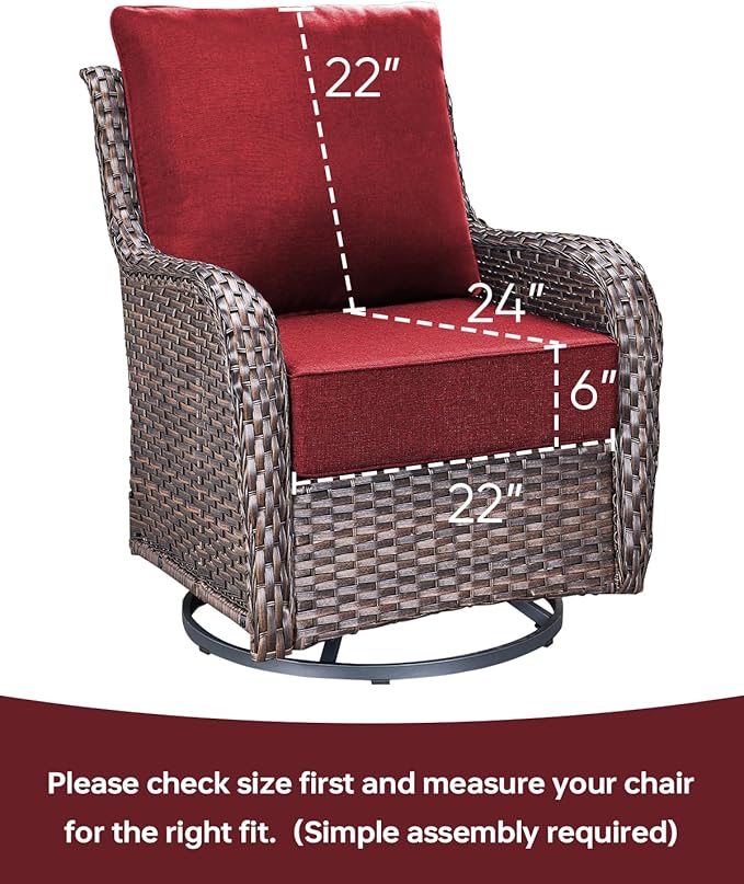 Luxury 22x24/22x25 6-Inch Patio Chair Cushions Set of 3 - Memory Foam Deep Seat Water-Resistant Patio Cushion for Lawn Dining Rocking Swivel Chairs Loveseat 3-Seater Sectional Sofa - Red