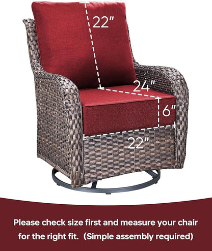Luxury 22x24/22x25 6-Inch Patio Chair Cushions Set of 3 - Memory Foam Deep Seat Water-Resistant Patio Cushion for Lawn Dining Rocking Swivel Chairs Loveseat 3-Seater Sectional Sofa - Red