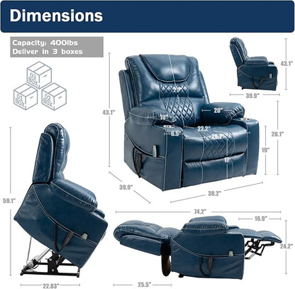 Dual Motor Power Lift Recliner Chair Sofa with Massage and Heating for Big Elderly Adults People, Lay Flat Lift Chair, Infinite Position, 2 Cup Holders, 2 Side Pockets, Lumbar Pillow