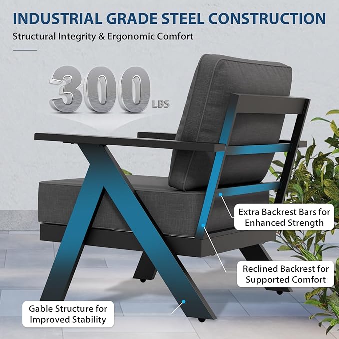 COOS BAY Iron Luxe Modern Outdoor Patio Chairs Set of 4, Lounge Accent Chairs for Backyard, Deck, Porch, Garden, Black/Gray