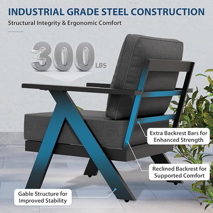 COOS BAY Iron Luxe Modern Outdoor Patio Chairs Set of 4, Lounge Accent Chairs for Backyard, Deck, Porch, Garden, Black/Gray