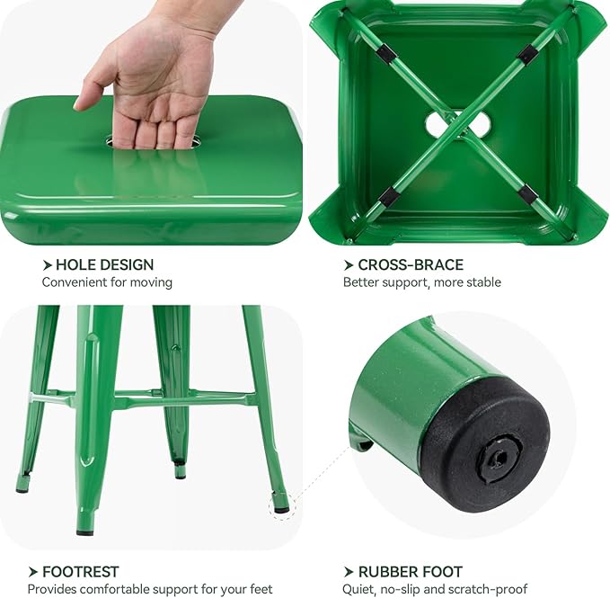 Vogue Furniture Direct 24" High Bar Stools Backless Green Metal Barstools Indoor-Outdoor Counter Height Stools with Square Seat, Set of 2 - VF1571020