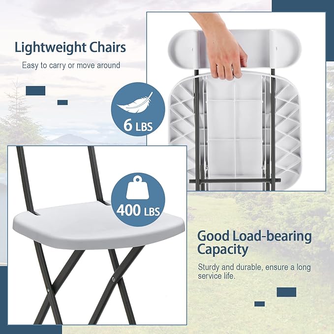 GYMAX Folding Chair, 400lbs Plastic Chairs Set with Steel Frame & Ergonomic Curved Back, Indoor & Outdoor Commercial Event Seat for Meeting, Wedding, Stackable Lightweight Folding Chairs (2, White)