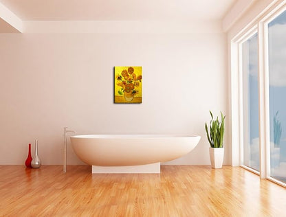 Wieco Art Abstract Flowers Giclee Canvas Prints Wall Art Vase with Fifteen Sunflowers by Van Gogh Classic Oil Paintings Reproduction for Home Decor Modern Stretched and Framed Floral Picture