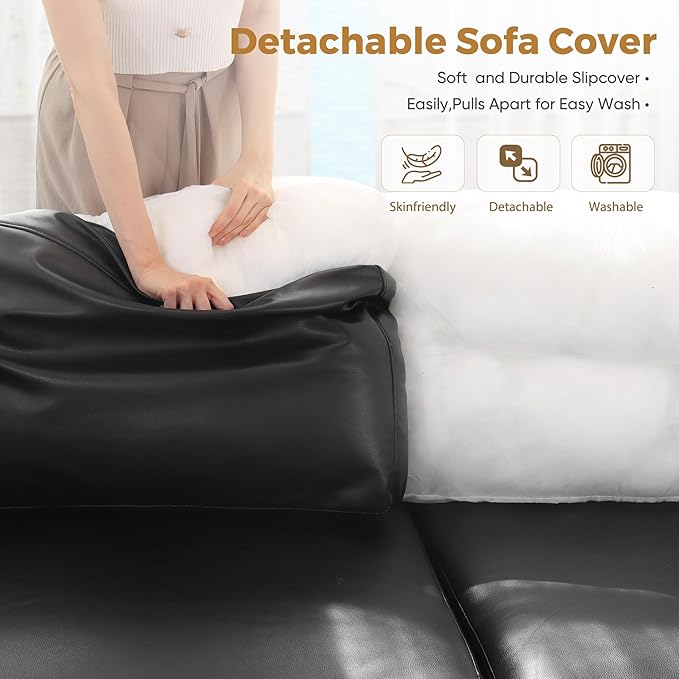 ABCASA Faux Leather Oversized Accent Chair with Storage Deep Seat Single Sofa Large Reading Armchair for Living Room Bedroom Office Black Set of 2