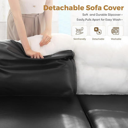ABCASA Faux Leather Oversized Accent Chair with Storage Deep Seat Single Sofa Large Reading Armchair for Living Room Bedroom Office Black Set of 2