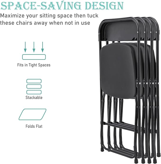 30 Pack Black Plastic Folding Chairs, Portable Stackable Commercial Party Folding Chairs with Steel Frame 350lbs for Home Office Outdoor Indoor Office Wedding Party Events