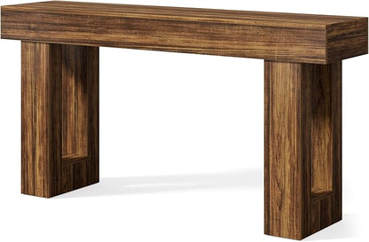 LITTLE TREE 63-Inch Long Console Tables for Entryway, Large Sofa Table Behind Couch, Wooden Entry Foyer Hallway Table, Industrial Console Sofa Tables for Living Room, Rustic Brown