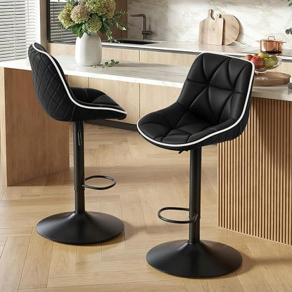 Nalupatio Bar Stools Set of 2, Adjustable Swivel Counter Height Bar Stools with Back, Armless Modern Barstools for Kitchen Island & Home Bar, Upholstered Seat,（Black）