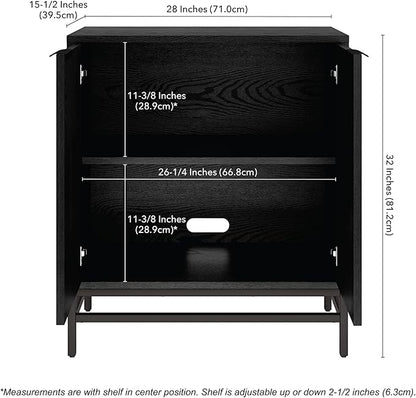 Henn&Hart 28" Fluted Wooden Accent Cabinet, Modern Ribbed Sideboard Buffet Cabinet with 2 Doors and an Adjustable Shelf for Living Room, Dining Room, Bedroom or Entryway, Black Grain