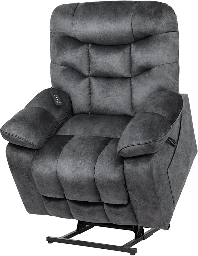 EONIX Large Lay Flat Power Lift Recliner Chair for Elderly with Heat and Massage, 400lbs Dual Motor Electirc Lift Chair with Extended Footrest, SLRY007062, Black