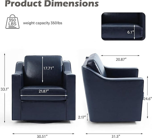 UIXE Faux Leather Swivel Accent Chair Set of 2, Upholstered Arm Chair for Living Room, Modern Club Armchair Comfy Single Sofa Bedroom Reading Seat with Lumbar Pillow - Navy Blue