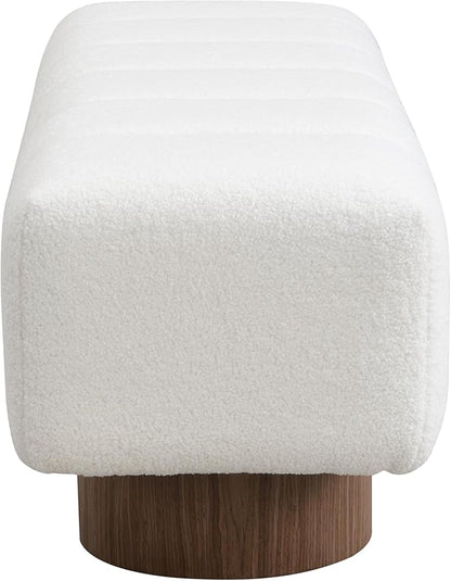Christopher Knight Home Manila 50" Boucle Fabric Dining Bench, Rectangular Upholstery Ottoman Bench, Bedroom End of Bed Footstool, Living Room Extra Seat Footrest, No Assembly Needed, White