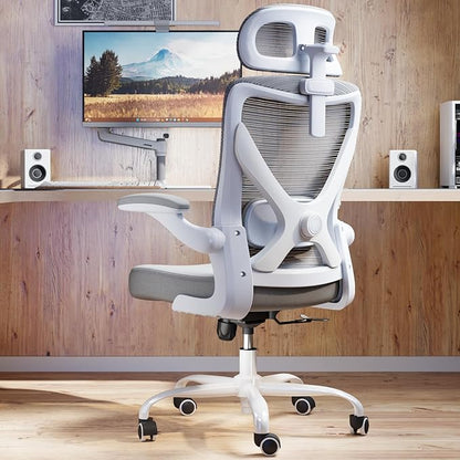 Ergonomic Office Chair: White Computer Desk Chair Comfy Gaming Chair for Adults - Office Chair with Lumbar Support & Headrest - Executive Office Rolling Chairs for Home Work (Grey)