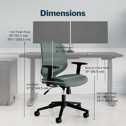 Vari Foundation Chair - Ergonomic Home Office Desk Chair + Adjustable Height, Tilt, and Armrests, Breathable Mesh, Lumbar Support - Swivel Rolling Task Chair for Office or Study (Sage Grey)