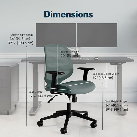 Vari Foundation Chair - Ergonomic Home Office Desk Chair + Adjustable Height, Tilt, and Armrests, Breathable Mesh, Lumbar Support - Swivel Rolling Task Chair for Office or Study (Sage Grey)
