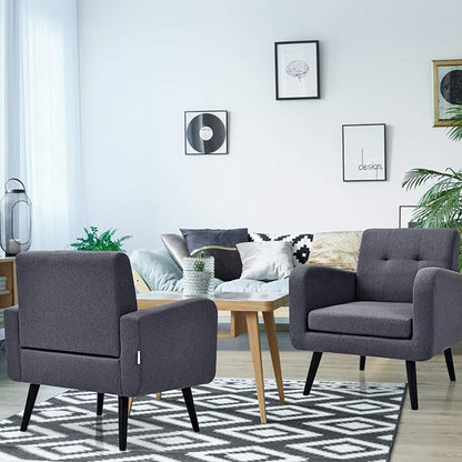 Giantex Upholstered Accent Chair, Modern Mid Century Linen Fabric Living Room Chair with Arms, Max Load 265 Lbs, Comfy Tufted Single Sofa for Reading, Bedroom, Office, Club, Grey