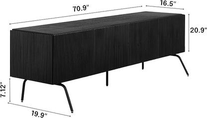 NTC Veil TV Stand with 4 Doors for TVs up to 75’’, Media Console with Vertical Groove Design and Metal Legs, Modern Entertainment Center for Living Room and Bedroom, Effortless Assembly, Burnt Black