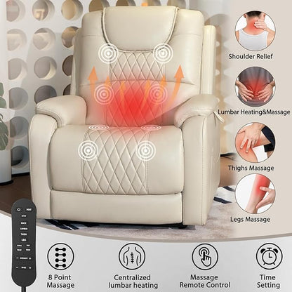 EONIX Triple Motor Lay Flat Power Lift Recliner Chair for Elderly with Massage, 400lbs Electirc Lift Chair for Living Room, Independent Adjustable Backrest Headrest, Extended Footrest, Cream White