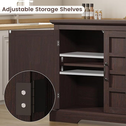 70" Sideboard Buffet Cabinet with Storage, Coffee Bar Cabinet with and 4 Doors, Long Wider Storage Cabinet Modern Farmhouse, Brown Wood, for Kitchen, Dining Room, Living Room