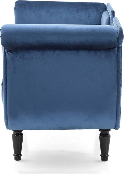Christopher Knight Home Aurora Velvet Chaise Lounge Indoor with 2 Bolster Pillows, Upholstery Entryway Bench with Nailhead Trim & Curved Arms, End of Bed Bench Ottoman and Wooden Legs, Dark Blue