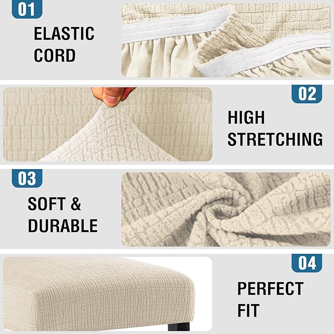 H.VERSAILTEX 100% Waterproof Bar Stool Covers Rectangular Pub Counter Stool Chair Covers Washable Counter Height Stool Seat Covers Jacquard Crizzle Pattern Removable High Chair Cover Set of 4, Ivory