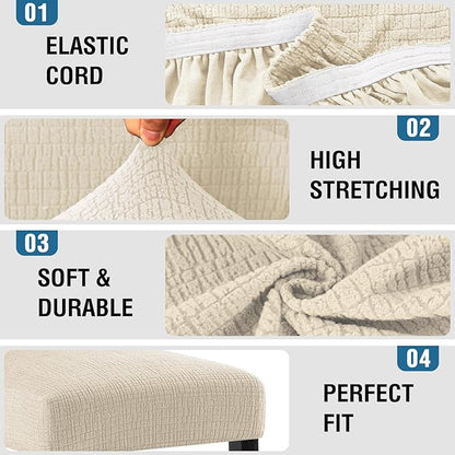 H.VERSAILTEX 100% Waterproof Bar Stool Covers Rectangular Pub Counter Stool Chair Covers Washable Counter Height Stool Seat Covers Jacquard Crizzle Pattern Removable High Chair Cover Set of 4, Ivory