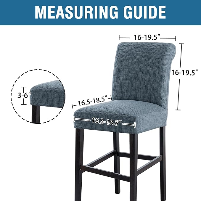 H.VERSAILTEX 100% Waterproof Barstool Covers Slipcovers Washable Counter Stool Pub Chair Slipcover for Dining Room Removable Jacquard Crizzle Pattern Height Stool Seat Covers Set of 4, Stone Blue