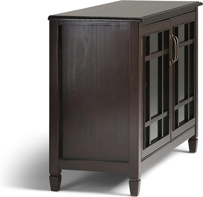 SIMPLIHOME Connaught SOLID WOOD 46 inch Wide Traditional Low Storage Cabinet in Dark Chestnut Brown for the Living Room, Entryway and Family Room