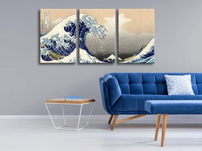 Wieco Art Great Wave of Kanagawa Katsushika Hokusai 3 Piece Modern Stretched Canvas Prints Artwork Abstract Pictures Paintings on Canvas Wall Art for Home Office Decorations Wall Decor