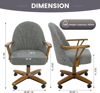 Chromcraft Set of 6 Swivel Tilt Chairs, Luxe Wooden Arm All-Metal Pedestal Base Chairs with Wheels for Kitchen