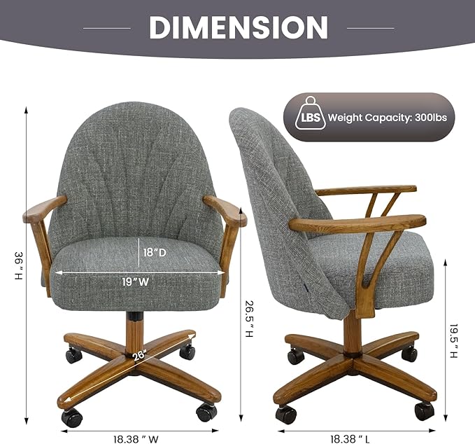 Chromcraft Set of 4 Swivel Tilt Chairs, Luxe Wooden Arm All-Metal Pedestal Base Chairs with Wheels for Kitchen